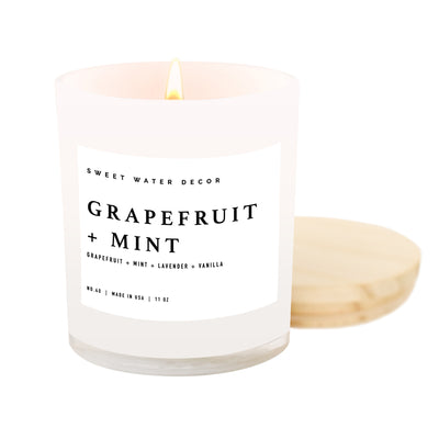 Grapefruit and Mint Soy Candle - White Jar - 11 oz