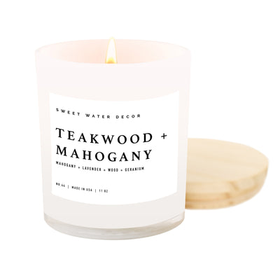 Teakwood and Mahogany Soy Candle - White Jar - 11 oz