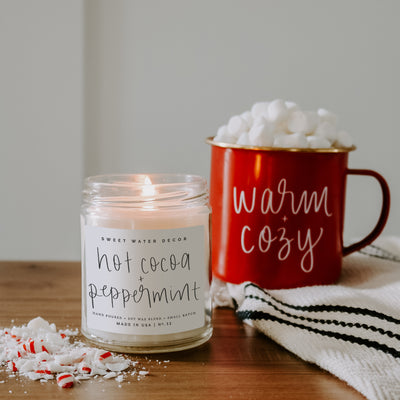 Hot Cocoa and Peppermint Soy Candle - Clear Jar - 9 oz