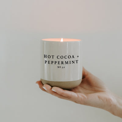 Hot Cocoa and Peppermint Soy Candle - Cream Stoneware Jar - 12 oz