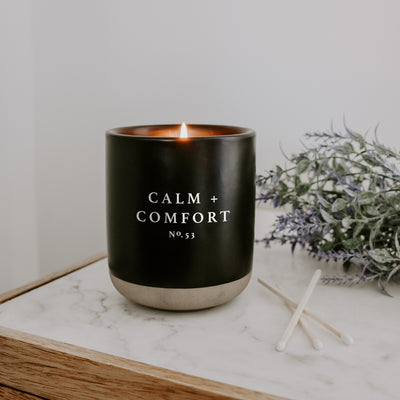 Calm and Comfort Soy Candle - Black Stoneware Jar - 12 oz
