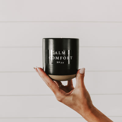 Calm and Comfort Soy Candle - Black Stoneware Jar - 12 oz