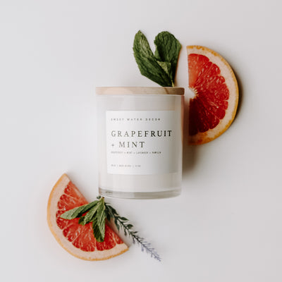 Grapefruit and Mint Soy Candle - White Jar - 11 oz