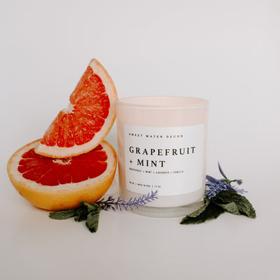 Grapefruit and Mint Soy Candle - White Jar - 11 oz