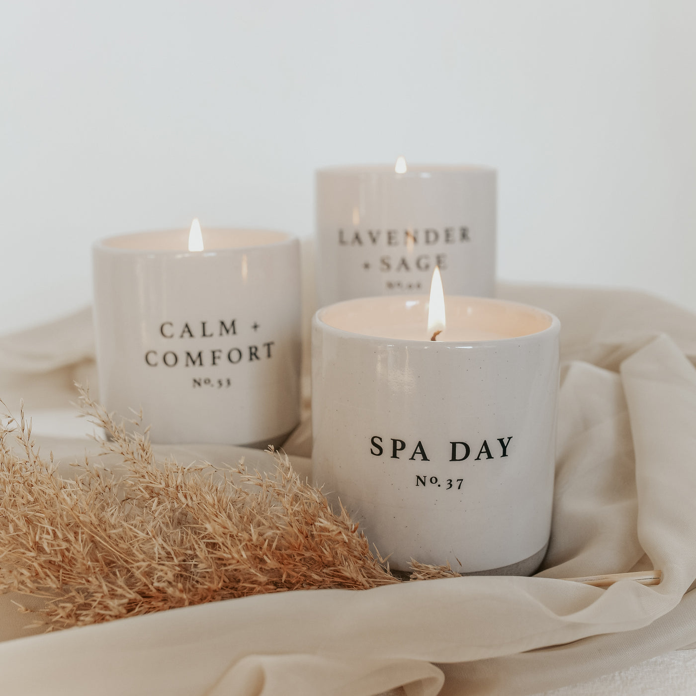 Lavender and Sage Soy Candle - Cream Stoneware Jar - 12 oz